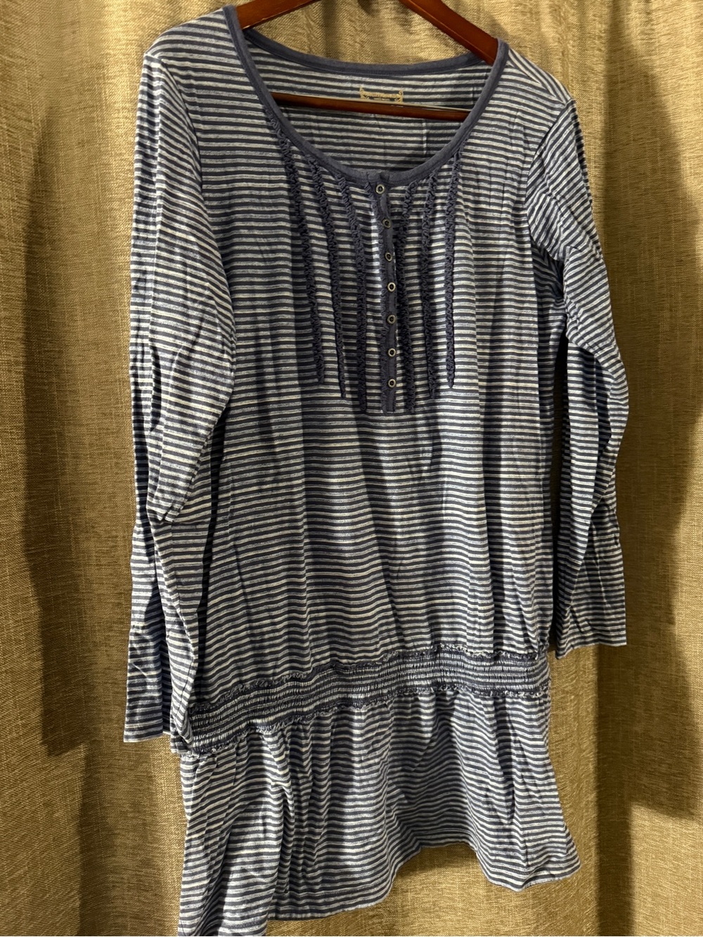 Ruff Hewn Navy and White Striped Henley Tunic